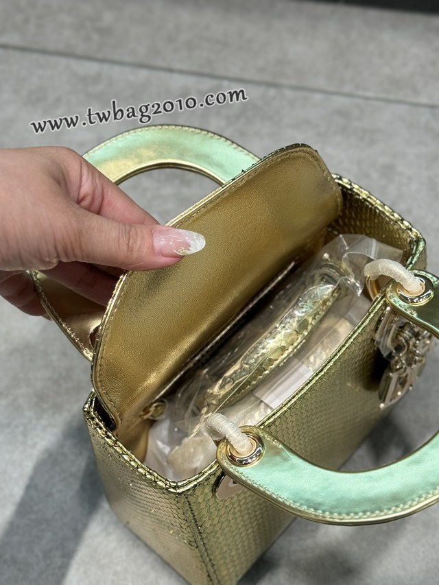 Dior专柜新款Lady女包迪奥高仿原单蟒蛇皮Ladymini三格戴妃手提单肩包 djfk1532